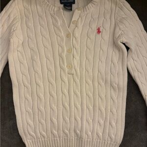 Ralph Lauren Cream Cable Knit Sweater with Pink Logo